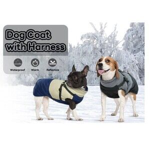 HJUMARAYAN Dog Coat w/ Harness Waterproof Underbelly Warm Reflective Sz S (Bx 9)